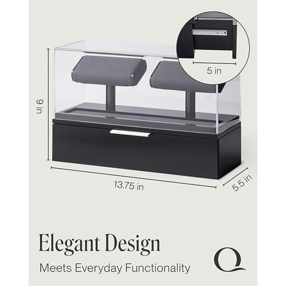 Watch Display Case Men Acrylic 2 4 Slot Stand with Jewelry Tray and Drawer - Picture 6 of 6